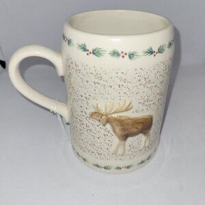 Large Oversized Vintage Cabincore Moose Mug Stein with Rustic Evergreen Pattern
